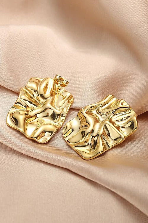 Trixiedress Textured Gold Rectangle Stud Earrings