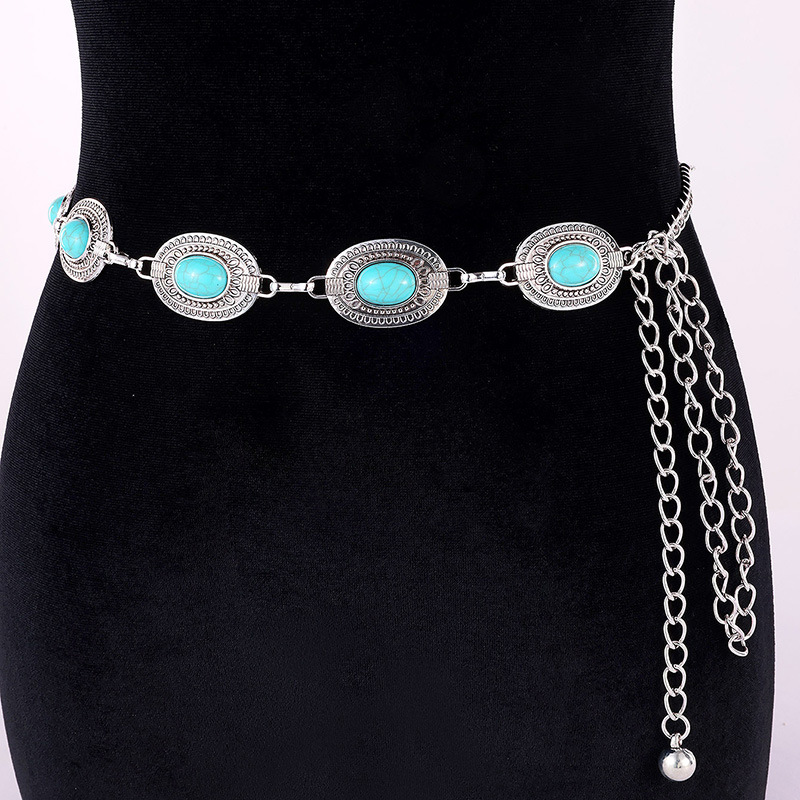Trixiedress Turquoise Decorative Adjustable Metal Chain Belt