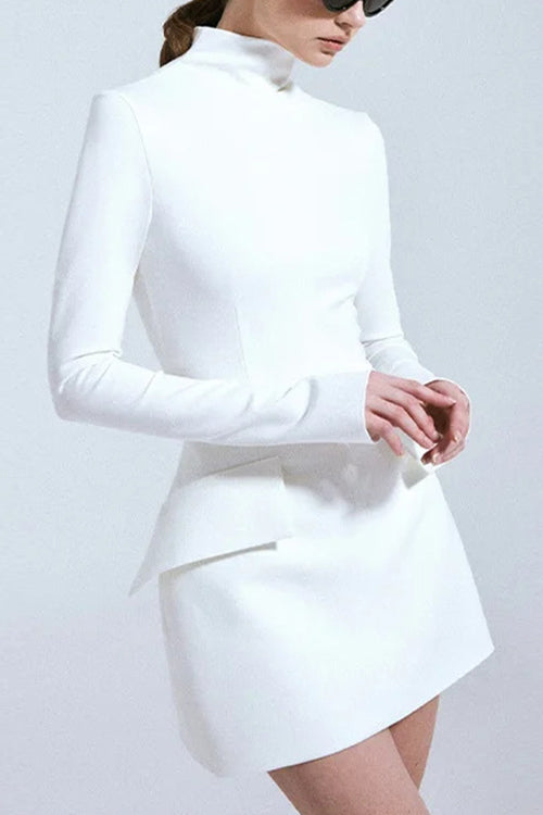 Trixiedress Mockneck Long Sleeves Waisted Mini Dress