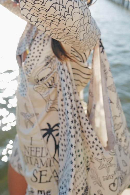 Trixiedress Collared V Neck Shirt and Side Slit Shorts Vitamin Sea Print Set