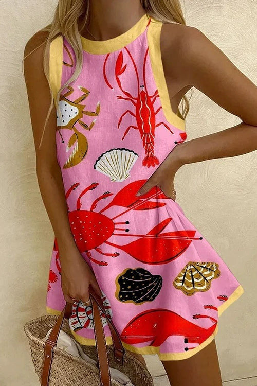Trixiedress Sleeveless Marine Life Print Mini Beach Dress