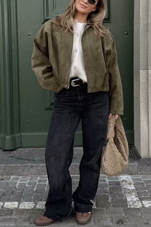 Trixiedress Lapel Zip Up Trendy Bomber Jacket