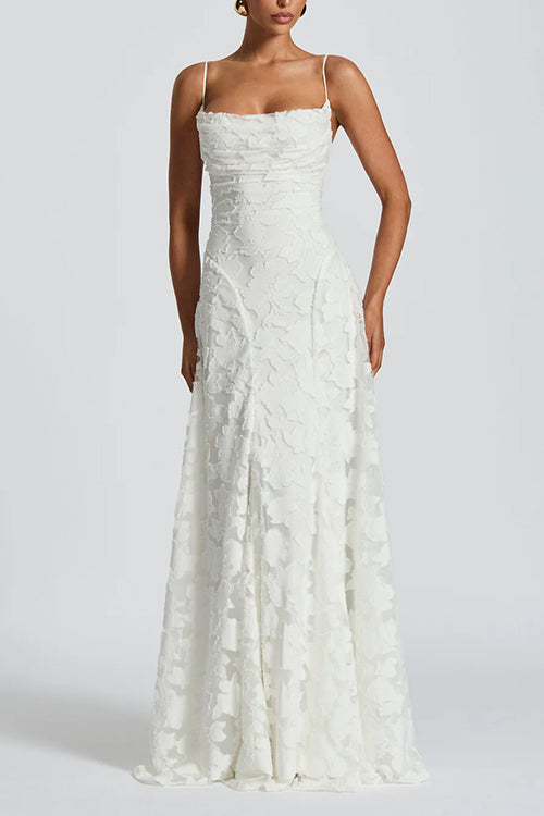 Trixiedress Spaghetti Strap Backless Lace-up Jacquard Maxi Dress