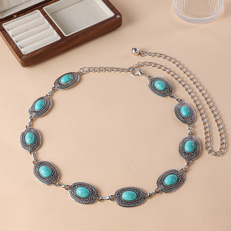 Trixiedress Turquoise Decorative Adjustable Metal Chain Belt