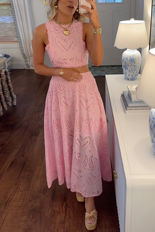 Trixiedress Sleeveless Crop Top and A-line Maxi Skirt Lace Set