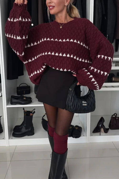 Trixiedress Lantern Sleeves Color Block Chunky Knit Sweater