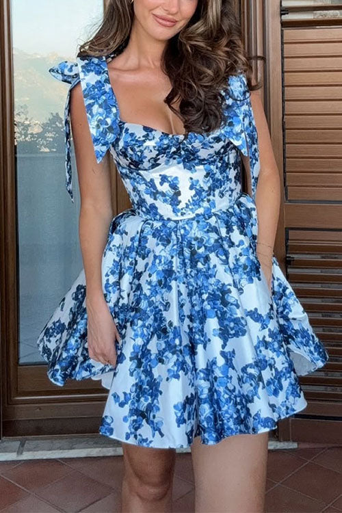 Trixiedress Bow Shoulder Floral Print A-line Mini Cami Dress