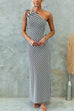 Trixiedress Sleeveless Tie Knot One Shoulder Striped Maxi Dress
