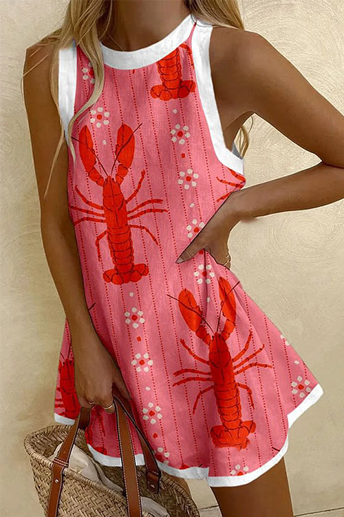 Trixiedress Sleeveless Lobster Print Striped Mini Dress