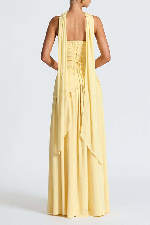 Trixiedress Strapless Back Lace-up High Slit Splice Maxi Dress