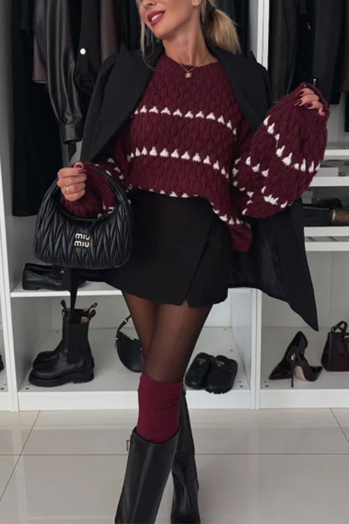 Trixiedress Lantern Sleeves Color Block Chunky Knit Sweater