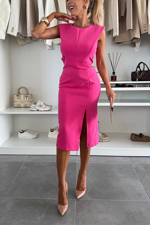 Trixiedress Crewneck Sleeveless Slit Bodycon Midi Dress