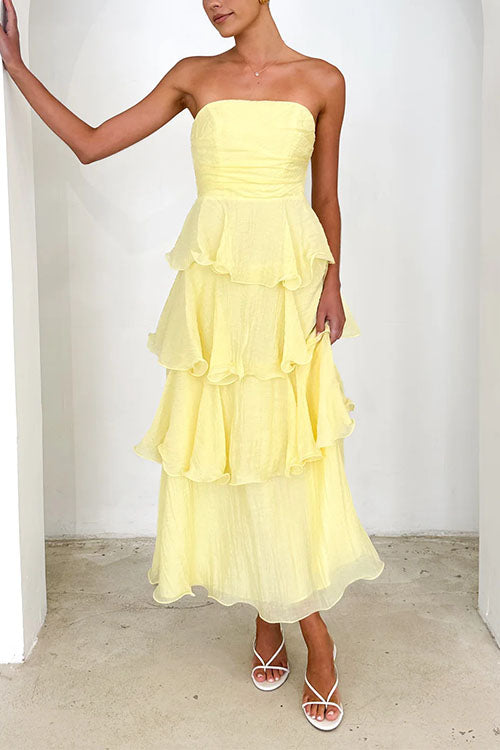 Trixiedress Strapless Ruffle Layered Maxi Dress