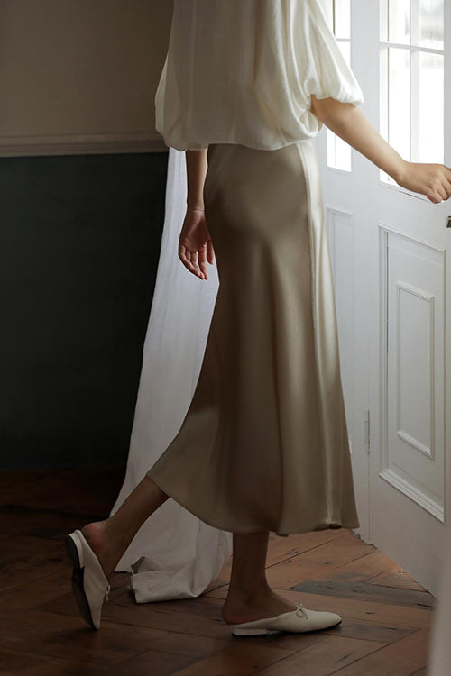 Trixiedress High Waist Comfy Satin Midi Skirt