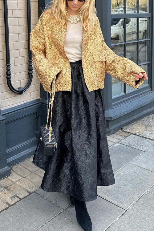 Trixiedress Stand Collar Zip Up Pocketed Sequin Jacket