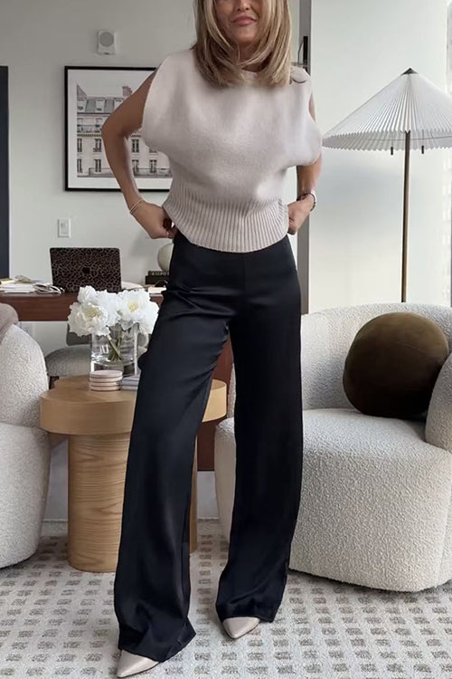 Trixiedress High Rise Straight Leg Satin Pants