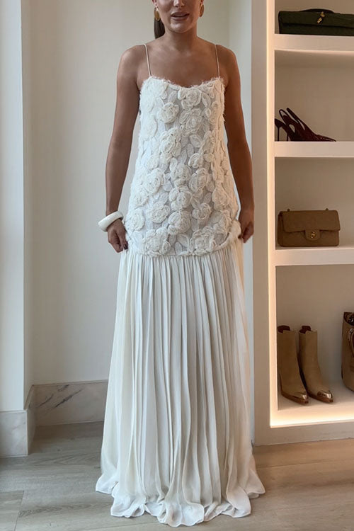 Trixiedress Spaghetti Strap Floral Applique Patchwork Maxi Dress