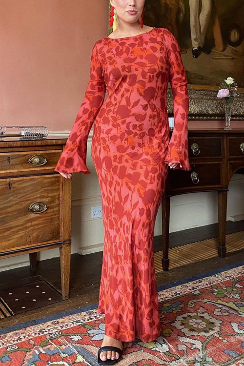 Trixiedress Bell Long Sleeves Floral Print Maxi Dress