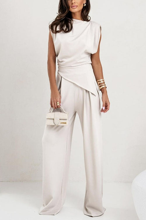 Trixiedress Ruched Asymmetrical Top and Wide Leg Pants Set