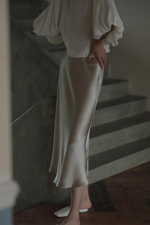 Trixiedress High Waist Comfy Satin Midi Skirt