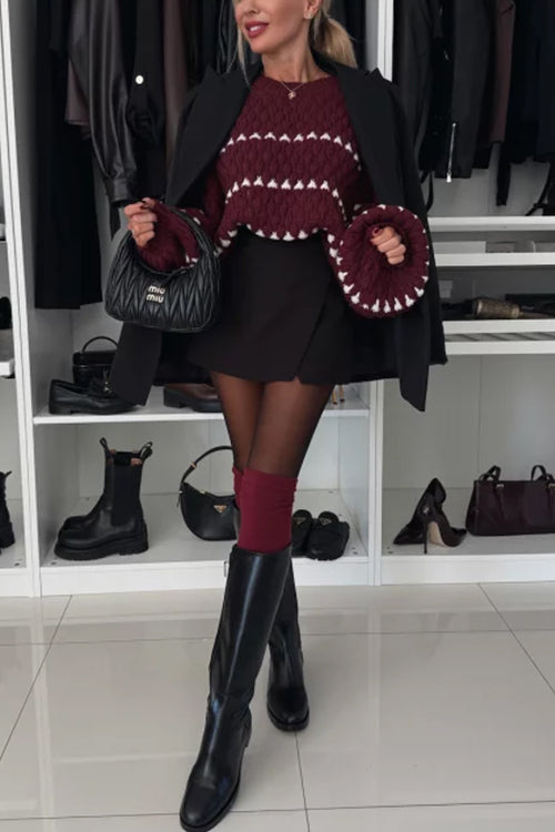 Trixiedress Lantern Sleeves Color Block Chunky Knit Sweater