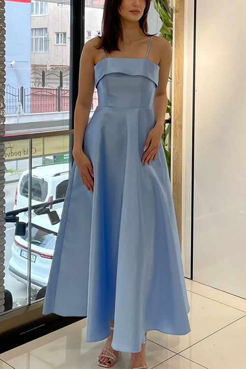 Trixiedress Spaghetti Strap Waisted A-line Satin Maxi Dress