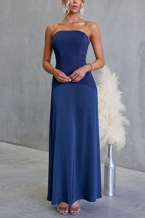 Strapless Tube Splice Swing Maxi Party Dress