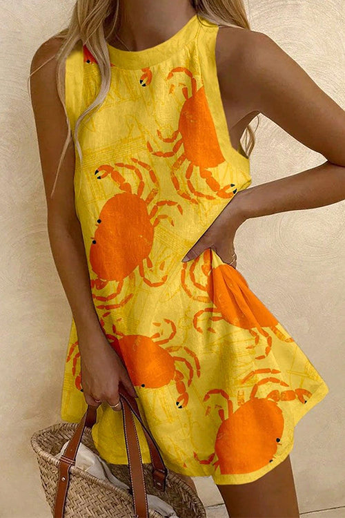 Trixiedress Sleeveless Crab Print A-line Mini Dress