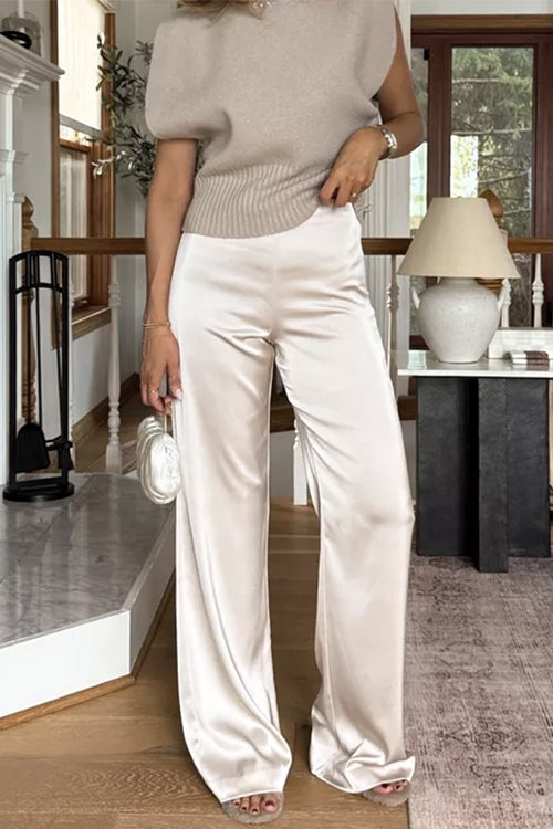 Trixiedress High Rise Straight Leg Satin Pants