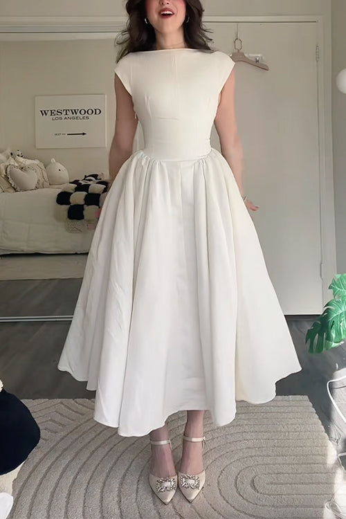 Trixiedress Cap Sleeves Open Back Waisted Swing Midi Dress