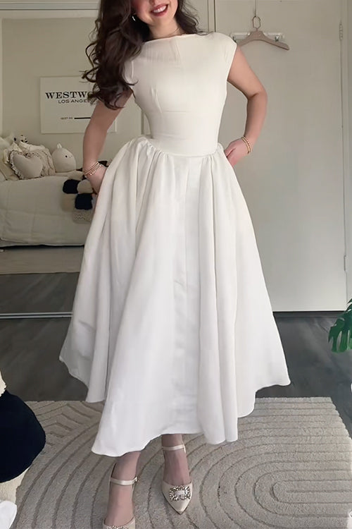 Trixiedress Cap Sleeves Open Back Waisted Swing Midi Dress