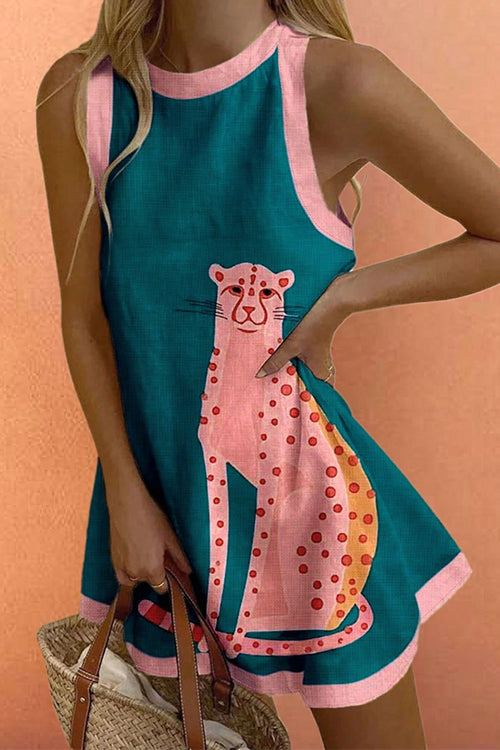 Trixiedress Crewneck Sleeveless Leopard Print Mini Dress