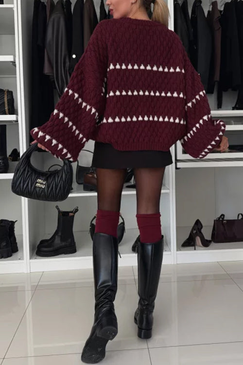 Trixiedress Lantern Sleeves Color Block Chunky Knit Sweater