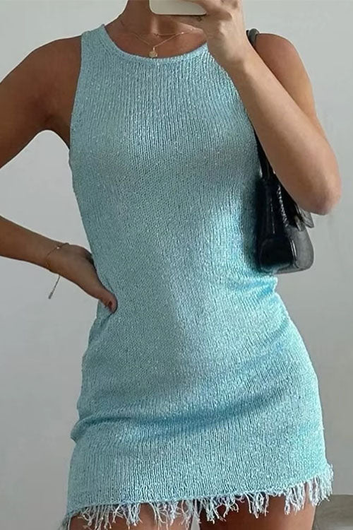 Trixiedress Round Neck Sleeveless Raw Hem Bodycon Mini Dress