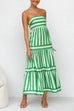 Trixiedress Spaghetti Strap Tiered Color Block Striped Maxi Dress