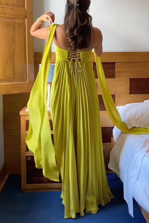 Trixiedress Strapless Back Lace-up Pleated Maxi Dress