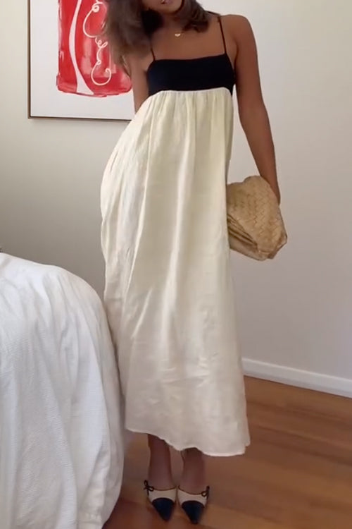 Trixiedress Backless Color Block Splice Swing Maxi Cami Dress