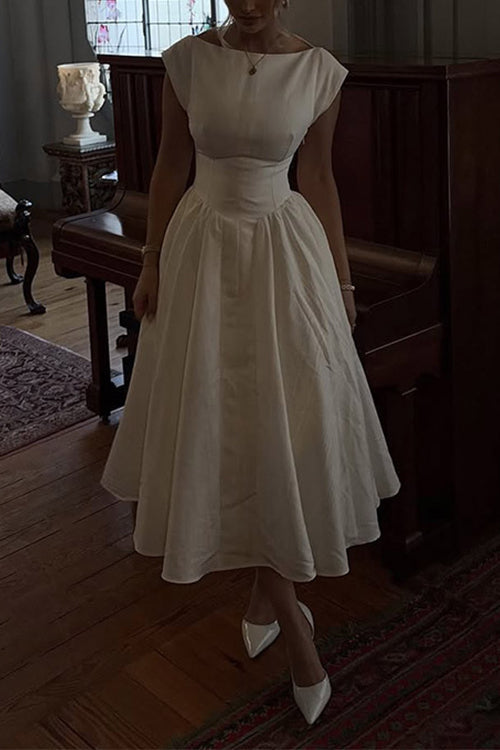 Trixiedress Cap Sleeves Open Back Waisted Swing Midi Dress