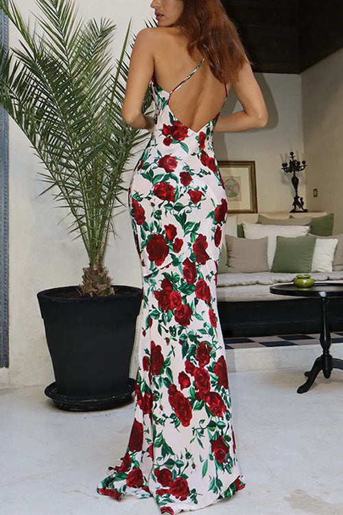 Trixiedress Spaghetti Strap Open Back Floral Print Maxi Dress