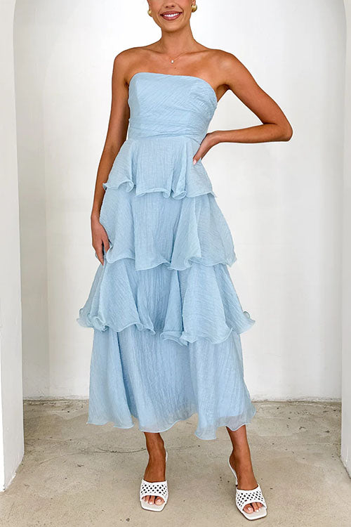 Trixiedress Strapless Ruffle Layered Maxi Dress