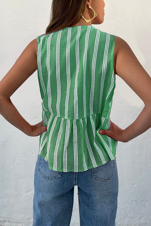 Trixiedress Crewneck Sleeveless Striped Ruffle Bow Top