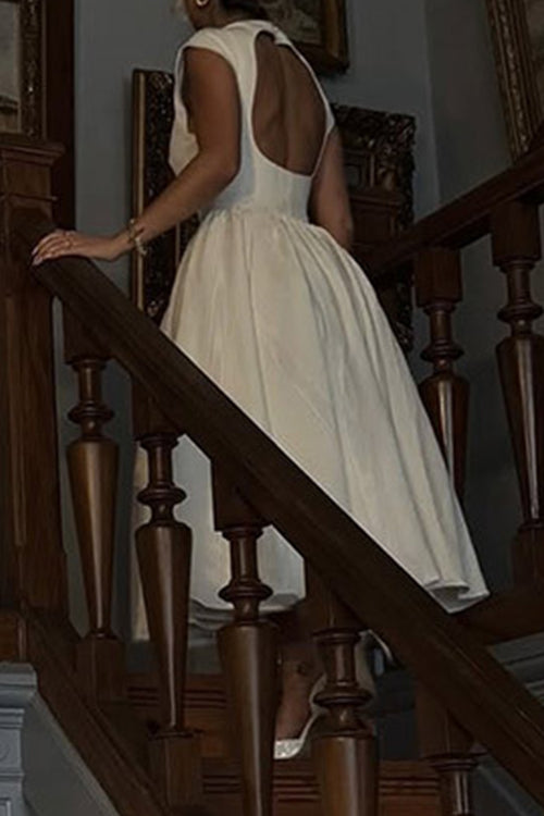 Trixiedress Cap Sleeves Open Back Waisted Swing Midi Dress