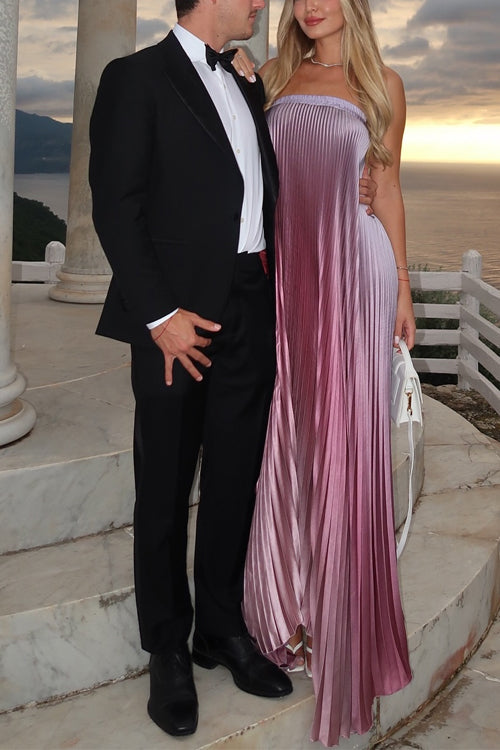 Trixiedress Strapless Tube Gradient Ombre Satin Maxi Party Dress