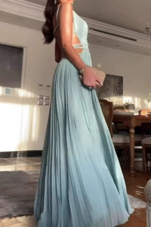 Trixiedress Sleeveless Cut Out Open Back Pleated Maxi Dress