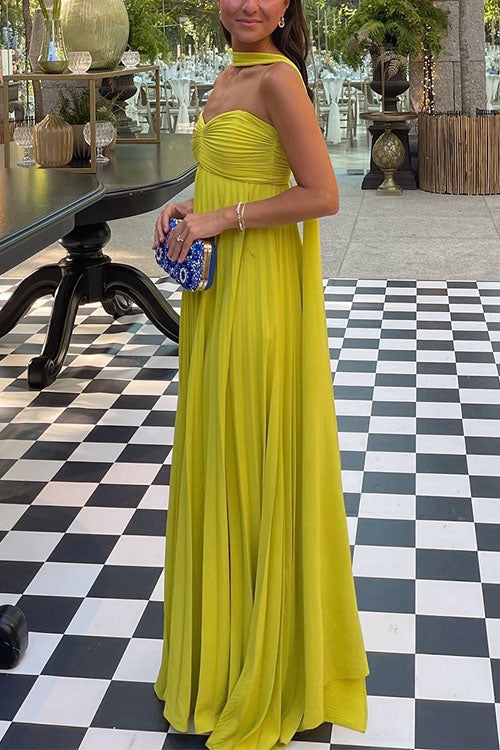 Trixiedress Strapless Back Lace-up Pleated Maxi Dress