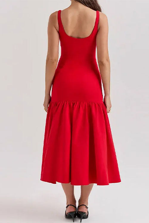 Trixiedress U Neck Sleeveless Ruffle Bodycon Midi Dress