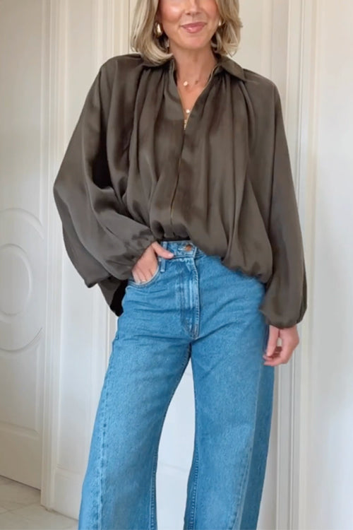 Trixiedress Lapel Batwing Sleeves Zip Up Bomber Jacket