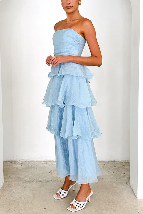 Trixiedress Strapless Ruffle Layered Maxi Dress