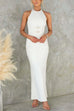 Halter Sleeveless Back Slit Waisted Maxi Dress