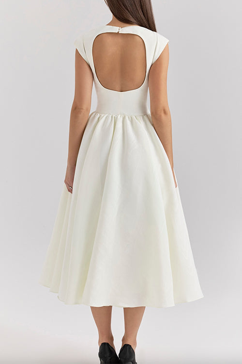 Trixiedress Cap Sleeves Open Back Waisted Swing Midi Dress